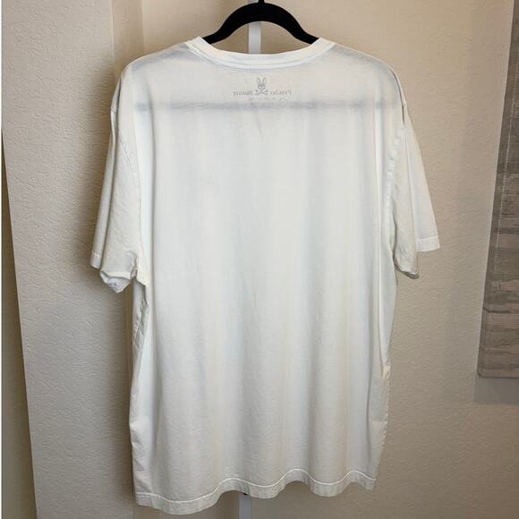 Psycho Bunny Mens White V-Neck Short Sleeve Casual Logo Tee Shirt Size 8 / 2XL - Picture 3 of 4